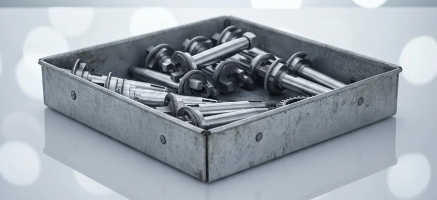 Steel tray of drive shafts ready for dispatch